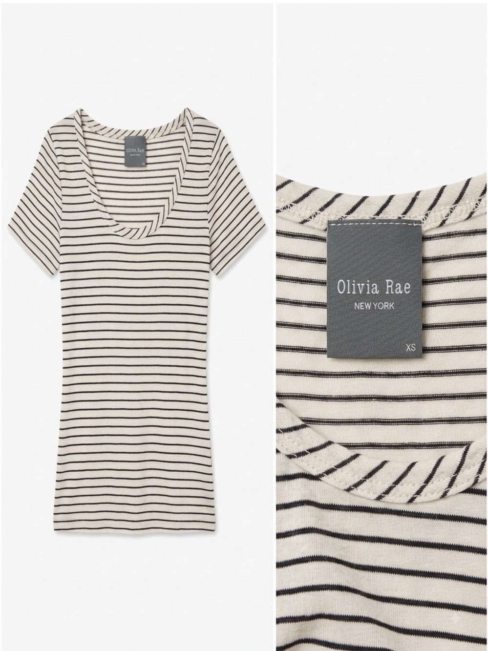 Olivia Rae Striped Scoop Neck T-Shirt - Cream & Black - Size XS - Like New